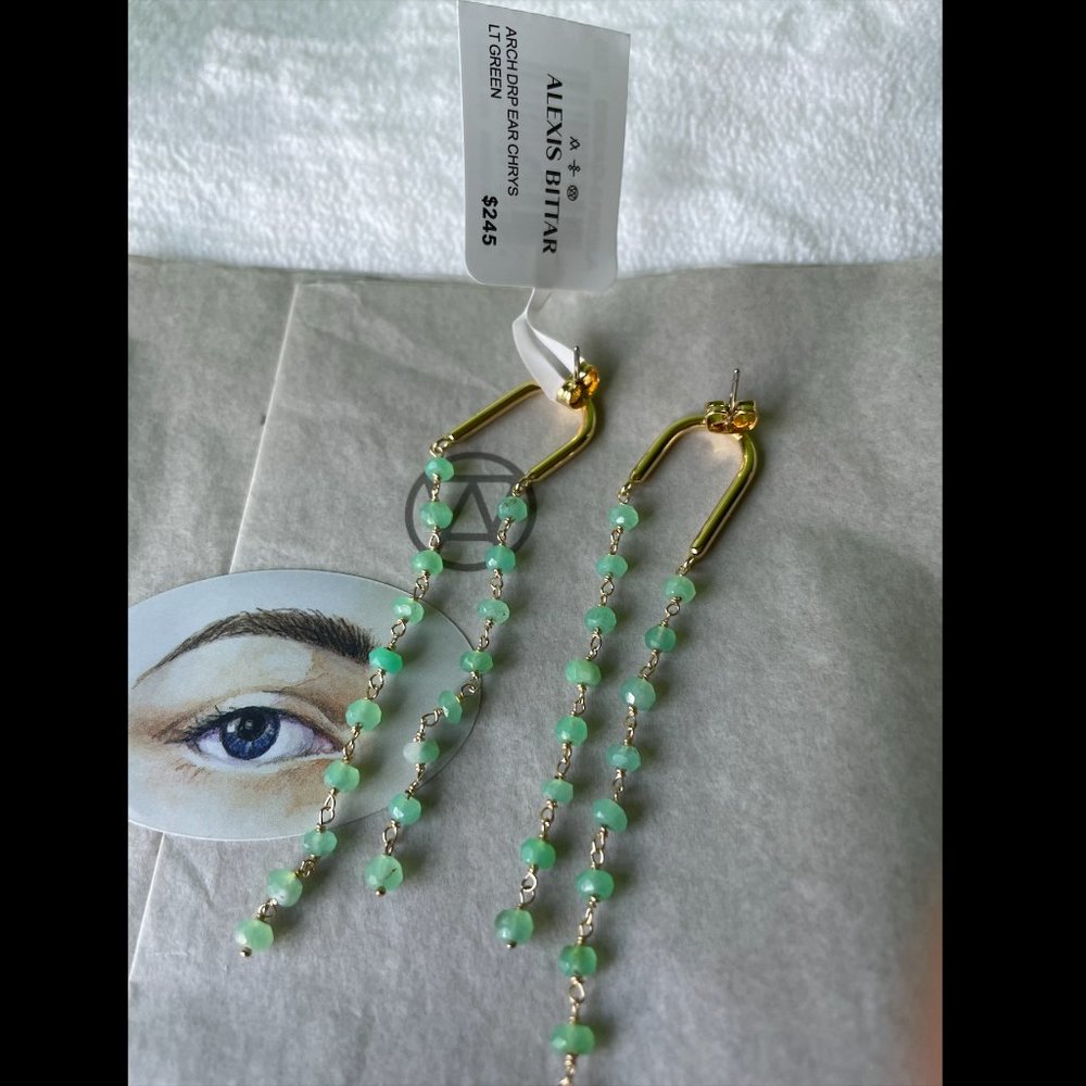 NWT Alexis Bittar Drop Earrings Asterales 14K Goldplated Chrysoprase Green